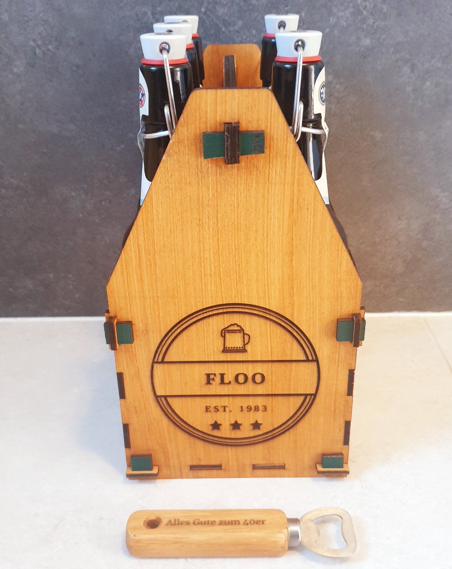 40er Geburtstags Tragerl mit Bierdeckel & -öffner